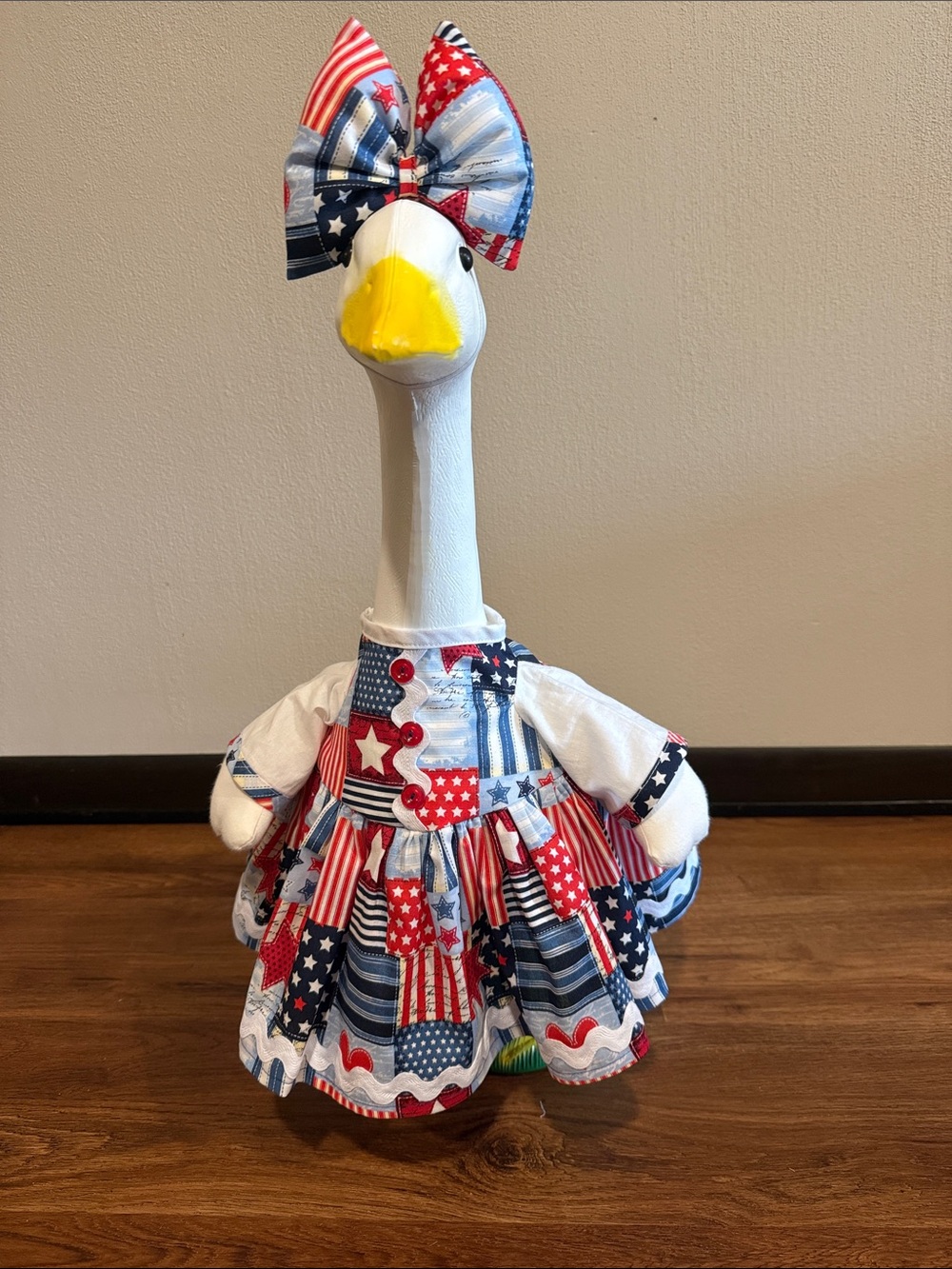 Patriotic 23” Porch Goose Outfit with Bow and Reusable Wings